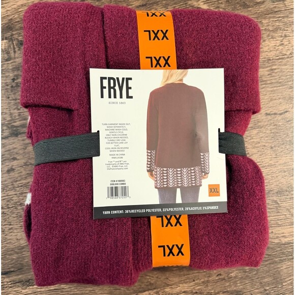 FRYE The Cozy Cardigan with Border Pattern Open Front Sweater Maroon Size XXL - Picture 4 of 4